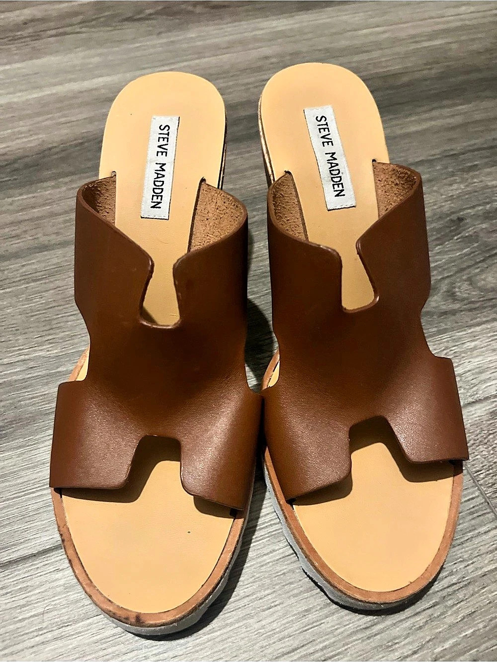 Steve Madden Brown Platform Slide Sandals New